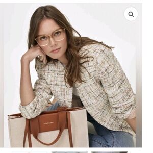 ANNE KLEIN Sequin Tweed Jacket In Latte & Pink Multi - NWT Sz Large